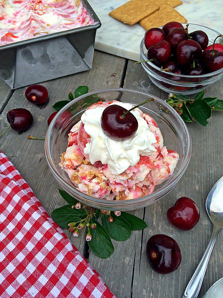 No Churn Cherry Cheesecake Ice Cream Shifting Roots 6794